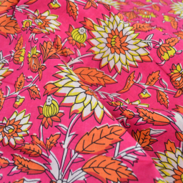 Tissu Indien Block Print Ilanth fond fuchsia - kalamkari