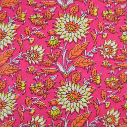 Tissu Indien Block Print Ilanth fond fuchsia - kalamkari