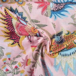 Tissu Indien Block Print Neeravik fond rose pâle - kalamkari
