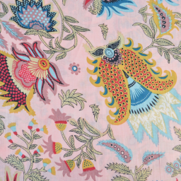 Tissu Indien Block Print Neeravik fond rose pâle - kalamkari