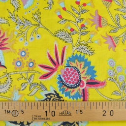 Tissu Indien Block Print Prayan fond jaune - kalamkari