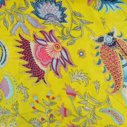 Tissu Indien Block Print Prayan fond jaune - kalamkari