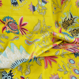 Tissu Indien Block Print Prayan fond jaune - kalamkari