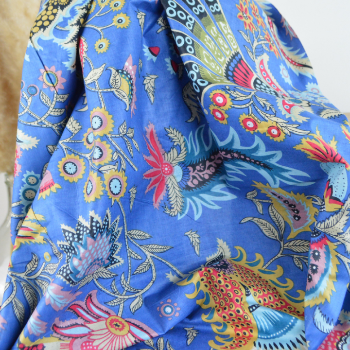 Tissu Indien Block Print Prayan fond Bleu - kalamkari