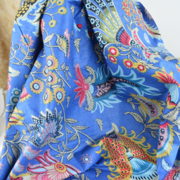 Tissu Indien Block Print Prayan fond Bleu - kalamkari