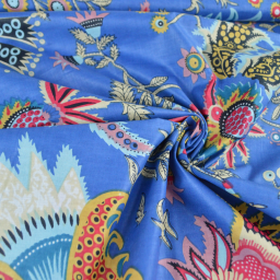 Tissu Indien Block Print Prayan fond Bleu - kalamkari