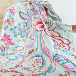 Tissu Indien Block Print Omiraj fond Bleu - kalamkari