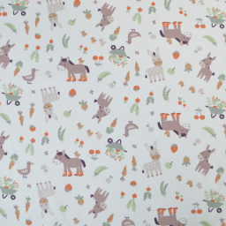 Tissu cretonne coton Baudet motif ânes et canards fond écru - OEKO TEX