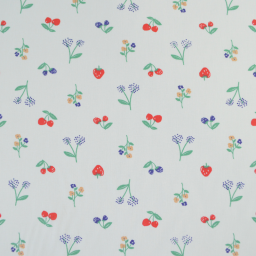 Tissu cretonne coton Crumble motif fraises, cerises et fleurs fond écru - OEKO TEX