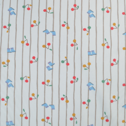 Tissu cretonne coton Patati motif cerises et bottes fond à rayures - OEKO TEX