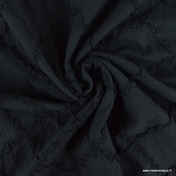 1 coupon de 80 cm de Tissu coton brodé noir losange