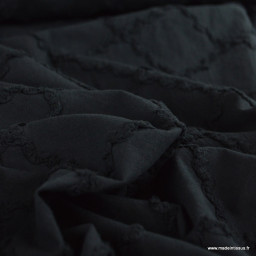 1 coupon de 80 cm de Tissu coton brodé noir losange