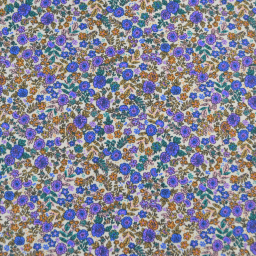 Tissu cretonne coton Barbara petites fleurs violettes et camel fond écru
