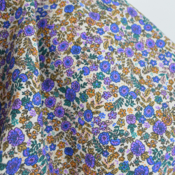 Tissu cretonne coton Barbara petites fleurs violettes et camel fond écru