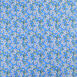 Tissu Cretonne de Coton Fitzia - Motif Petites Fleurs fond bleu