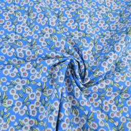 Tissu Cretonne de Coton Fitzia - Motif Petites Fleurs fond bleu