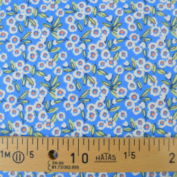 Tissu Cretonne de Coton Fitzia - Motif Petites Fleurs fond bleu