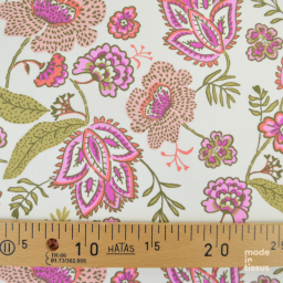 Tissu Cretonne de Coton Khonoma - Motif Fleurs Roses et Paisley Fond Écru