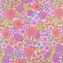 Tissu Cretonne de Coton Myrta - Motif Floral Violet, Rose et Orangé