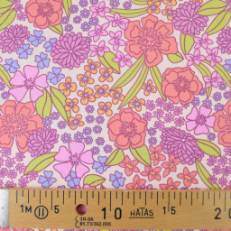 Tissu Cretonne de Coton Myrta - Motif Floral Violet, Rose et Orangé