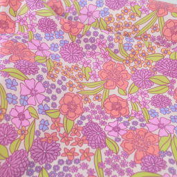 Tissu Cretonne de Coton Myrta - Motif Floral Violet, Rose et Orangé
