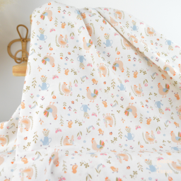 Tissu cretonne coton Cocotte motif poules et fleurs fond écru - OEKO TEX