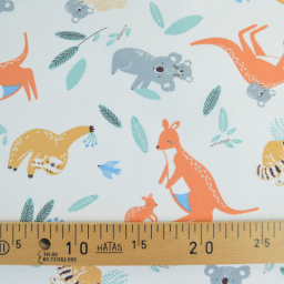 Tissu Cretonne de Coton Kangoa - Motif Kangourous & Fleurs