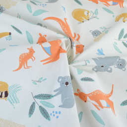 Tissu Cretonne de Coton Kangoa - Motif Kangourous & Fleurs