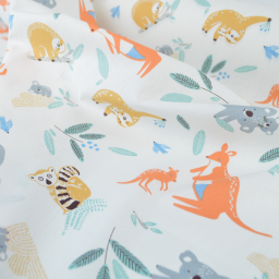 Tissu Cretonne de Coton Kangoa - Motif Kangourous & Fleurs