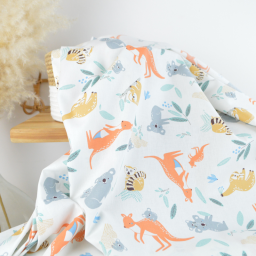 Tissu Cretonne de Coton Kangoa - Motif Kangourous & Fleurs