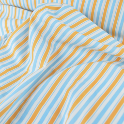 Tissu cretonne coton Lydia à rayures bleues et oranges - OEKO TEX