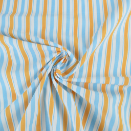 Tissu cretonne coton Lydia à rayures bleues et oranges - OEKO TEX