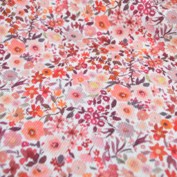 Tissu jersey côtelé motif fleurs automnales roses