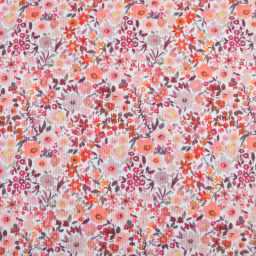 Tissu jersey côtelé motif fleurs automnales roses