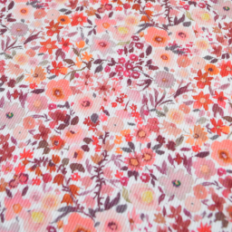 Tissu jersey côtelé motif fleurs automnales roses