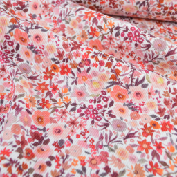 Tissu jersey côtelé motif fleurs automnales roses