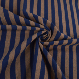 Tissu coton tissé teint à rayures - Bleu marine