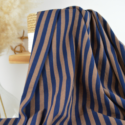 Tissu coton tissé teint à rayures - Bleu marine