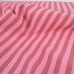 Tissu coton tissé teint à rayures - Grenat et rose