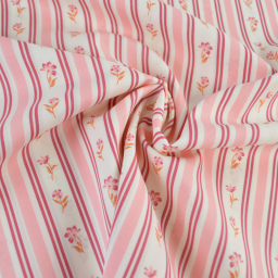 Tissu popeline de coton Poppy – motif Rayures et fleurs roses