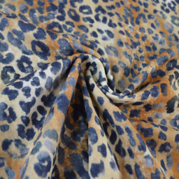 Tissu double gaze motif léopard Sable et bleu marine