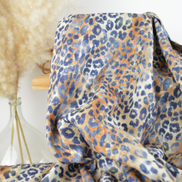 Tissu double gaze motif léopard Sable et bleu marine