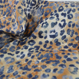 Tissu double gaze motif léopard Sable et bleu marine