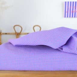 Tissu seersucker Vichy petits carreaux Bleu cobalt et rose