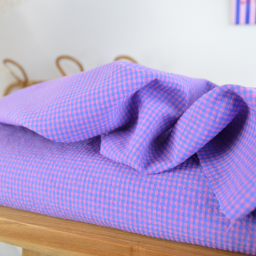 Tissu seersucker Vichy petits carreaux Bleu cobalt et rose