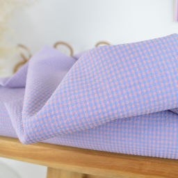 Tissu seersucker Vichy petits carreaux Bleu indigo et rose