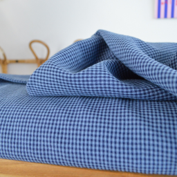 Tissu seersucker Vichy petits carreaux Bleu marine et bleu