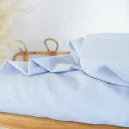 Tissu seersucker Vichy petits carreaux Bleu et rose