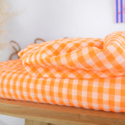 Tissu seersucker Vichy grands carreaux Orange fluo
