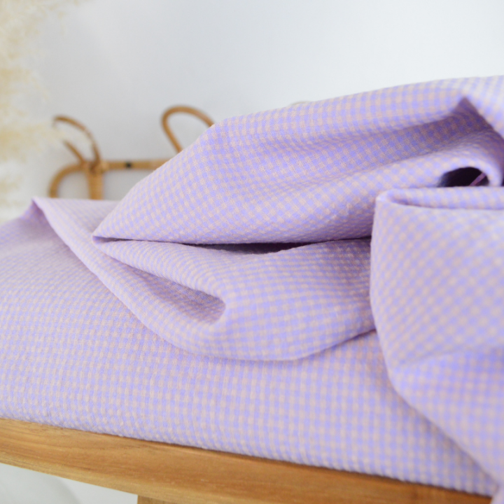 Tissu seersucker Vichy petits carreaux Lilas
